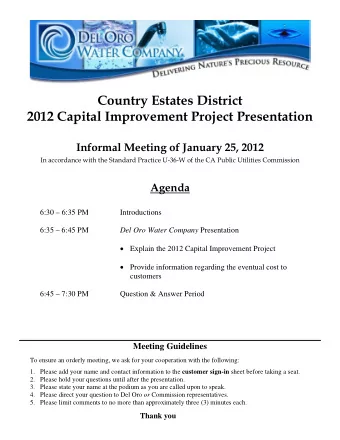 Country Estates District  2012 Capital Improvement Project Presentation  Informal Meeting of