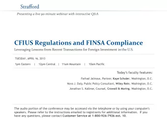 CFIUS Regulations and FINSA Compliance  Leveraging Lessons from Recent Transactions for Foreign