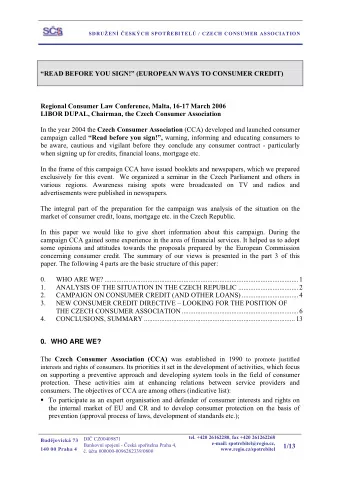 READ BEFORE YOU SIGN! (EUROPEAN WAYS TO CONSUMER CREDIT)  Regional Consumer Law Conference,