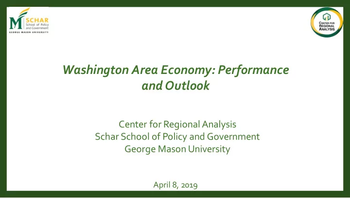 washington area economy performance and outlook