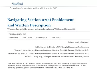 and Written Description  Withstanding 112(a) Rejections and Attacks on Patent Validity and