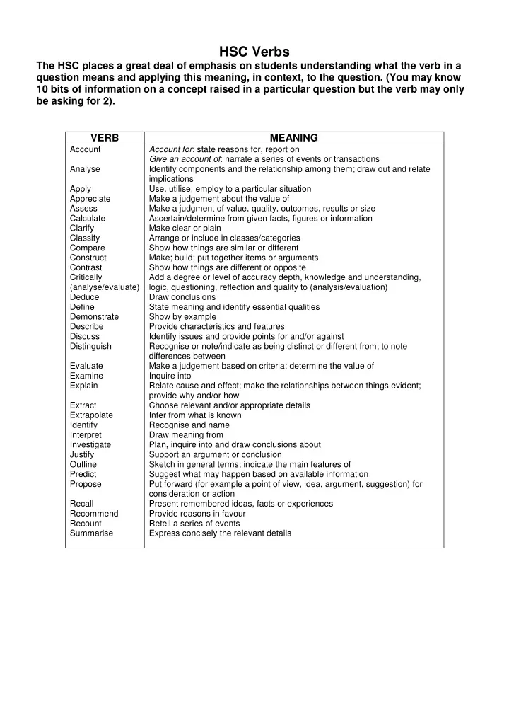 hsc verbs
