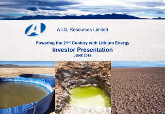 Investor Presentation  JUNE 2018  1  TSX-V: AIS  OTCQB: AISSF  Disclaimer  This presentation