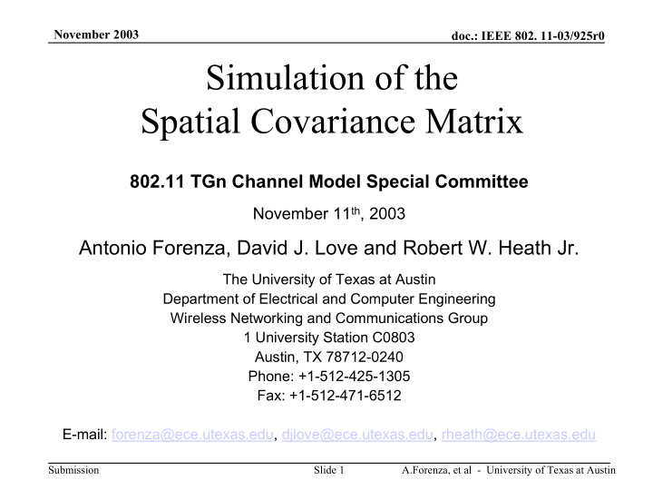 simulation of the spatial covariance matrix