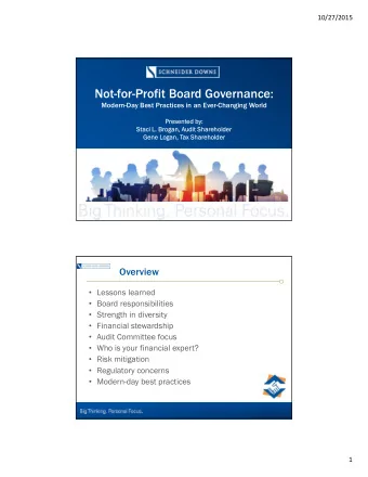 Not-for-Profit Board Governance:  Modern-Day Best Practices in an Ever-Changing World  Present