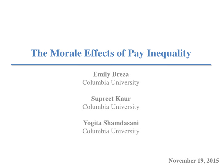 the morale effects of pay inequality