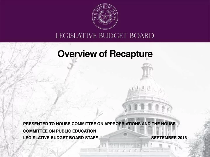 overview of recapture