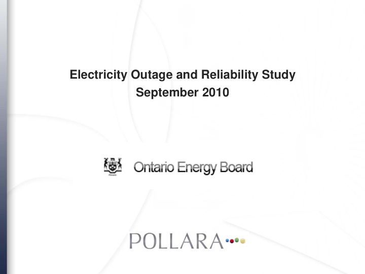 electricity outage and reliability study september 2010