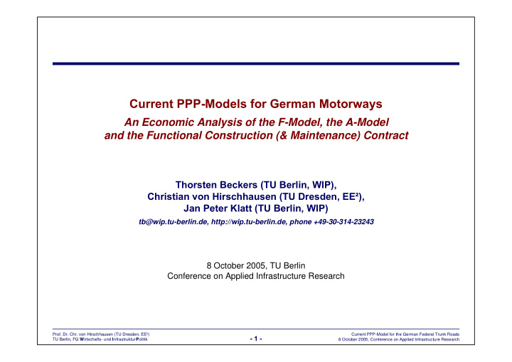 current ppp models for german motorways