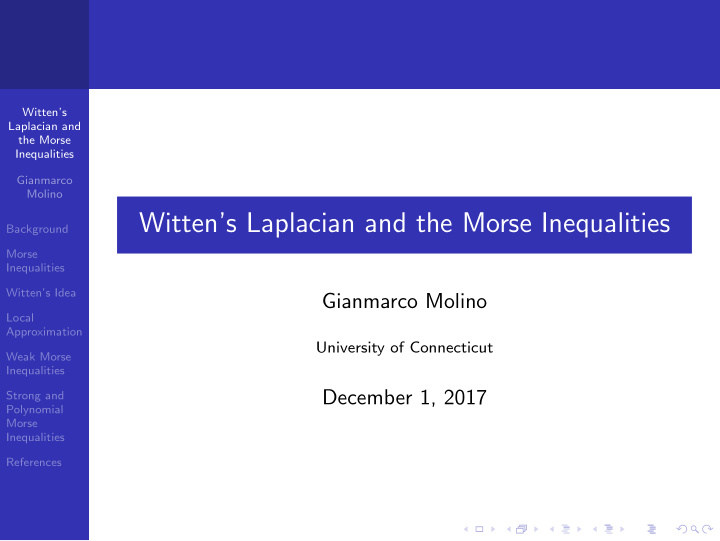 witten s laplacian and the morse inequalities
