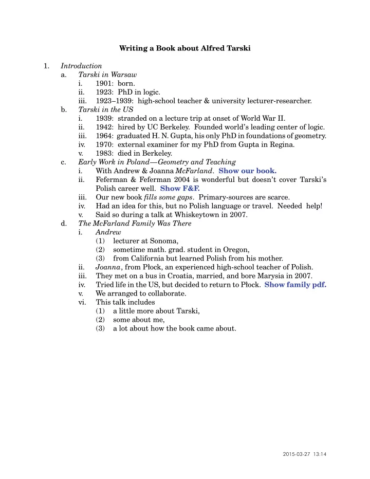 writing a book about alfred tarski 1 introduction a