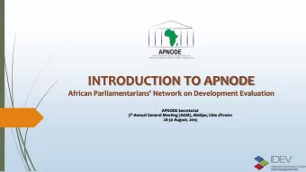 INTRODUCTION TO APNODE  African Parliamentarians Network on Development Evaluation  APNODE