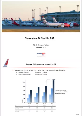 Norwegian Air Shuttle ASA  Q2 2011 presentation  July 14th 2011  Double digit revenue growth in Q2