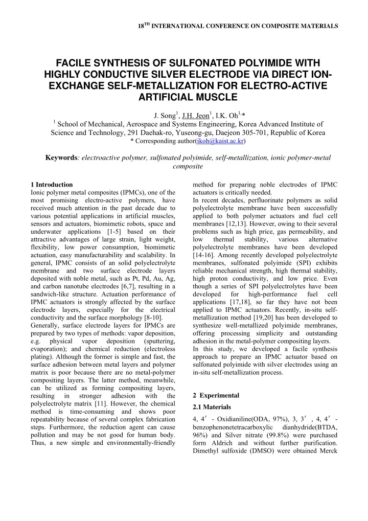 facile synthesis of sulfonated polyimide with highly