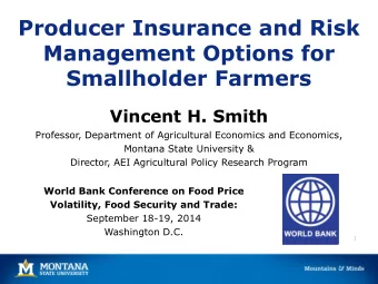 Producer Insurance and Risk  Management Options for  Smallholder Farmers  Vincent H. Smith