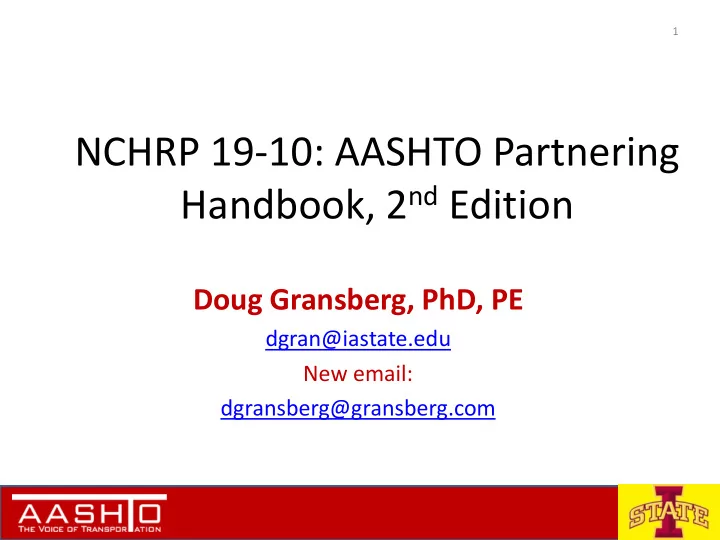 nchrp 19 10 aashto partnering handbook 2 nd edition