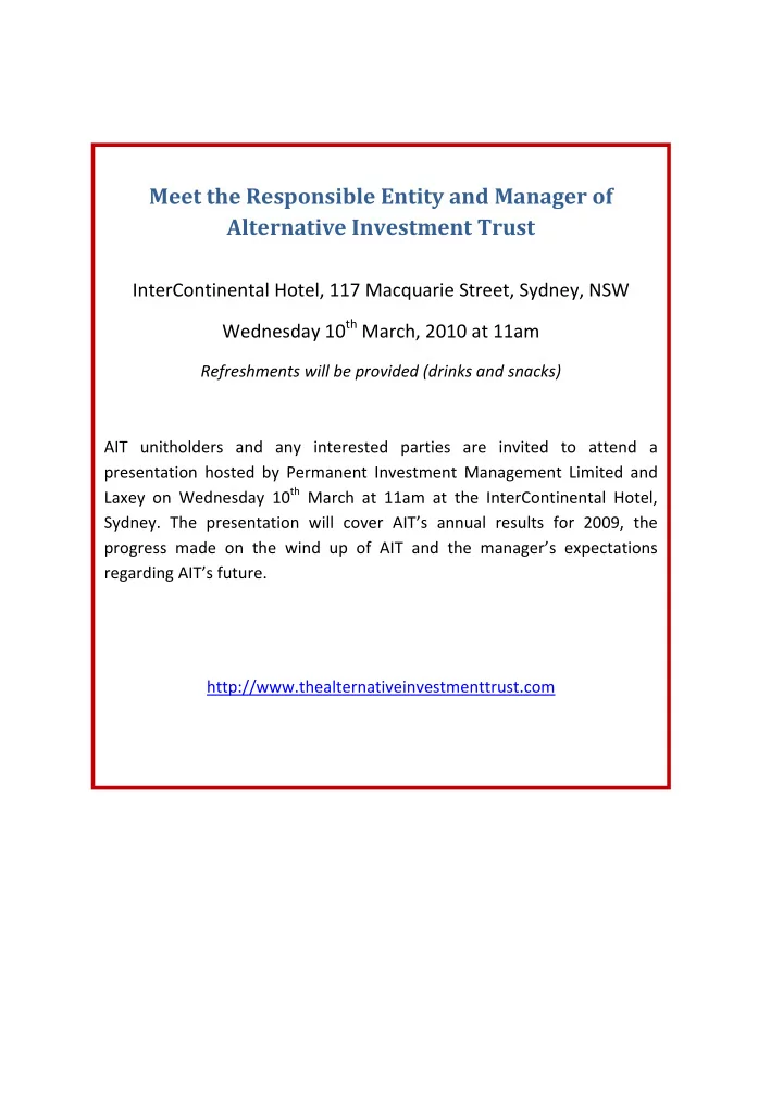 meet the responsible entity and manager of alternative