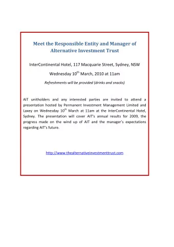 Meet the Responsible Entity and Manager of Alternative Investment Trust InterContinental Hotel, 117