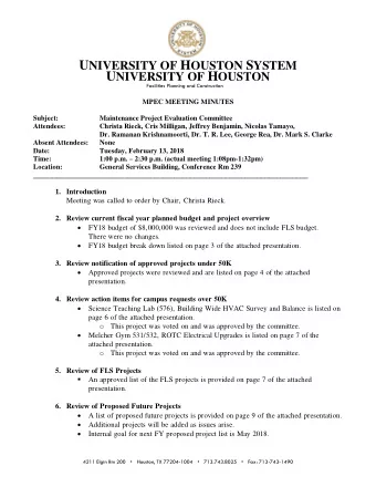 Maintenance Project Evaluation Committee  Date: 02/13/2018 Facilities Planning and Construction