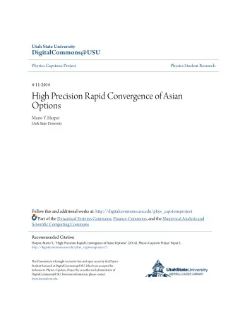 High Precision Rapid Convergence of Asian  Options  Mario Y. Harper  Utah State University  Follow