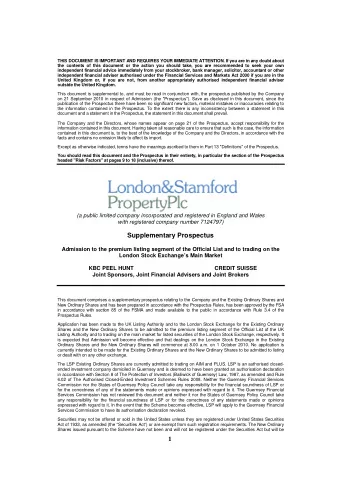 Supplementary Prospectus  Admission to the premium listing segment of the Official List and to