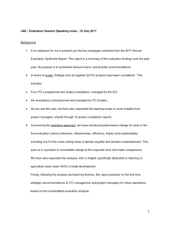 JAG - Evaluation Session Speaking notes - 10 July 2017  Background  1. It is a pleasure for me to