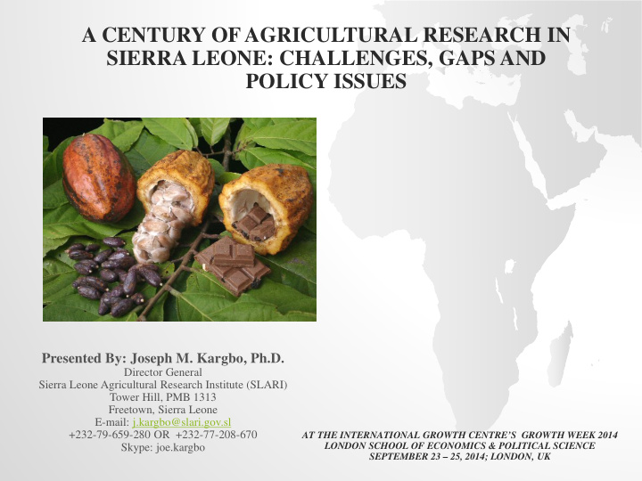 a century of agricultural research in sierra leone