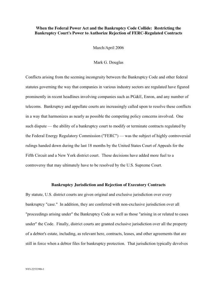 when the federal power act and the bankruptcy code