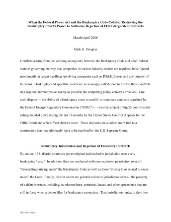 When the Federal Power Act and the Bankruptcy Code Collide:  Restricting the Bankruptcy Court's