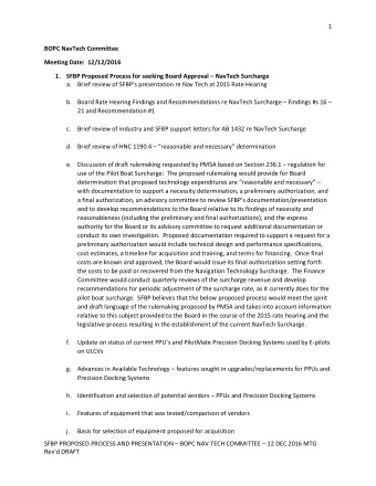 1  BOPC NavTech Committee  Meeting Date:  12/12/2016 1. SFBP Proposed Process for seeking Board