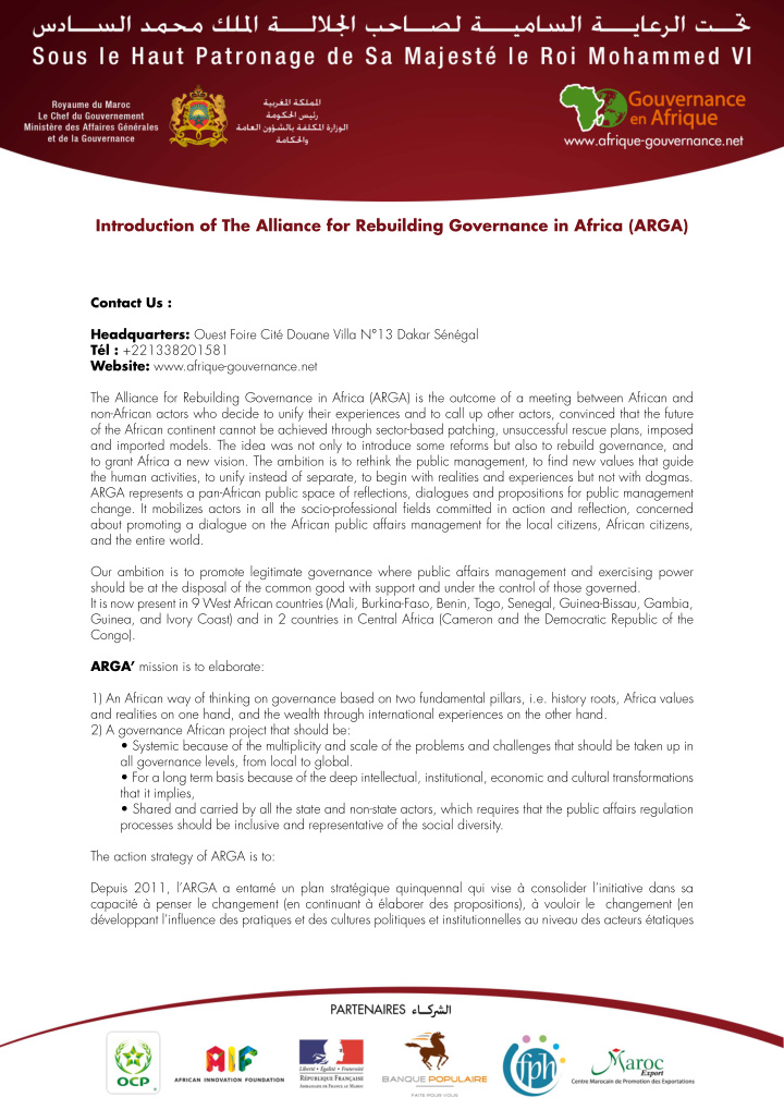 introduction of the alliance for rebuilding governance in