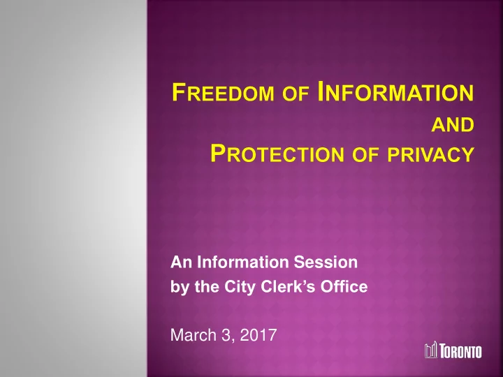 an information session by the city clerk s office march 3