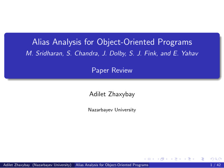 alias analysis for object oriented programs