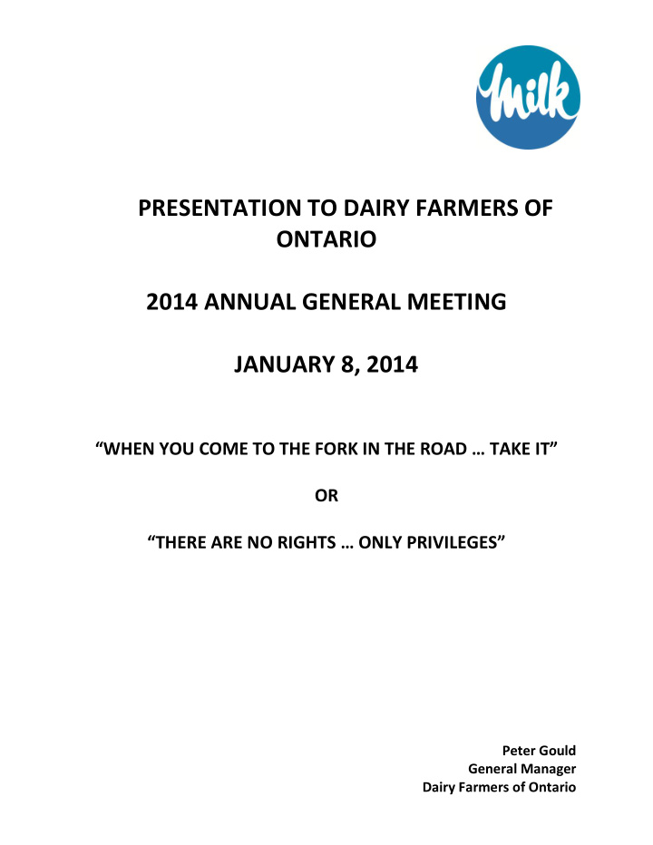 presentation to dairy farmers of