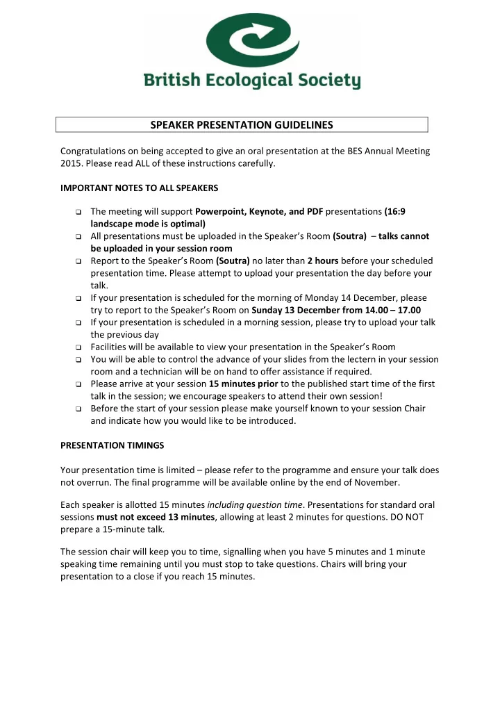 speaker presentation guidelines