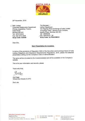 LARGEST  &amp;  CEMENT  Long Term Gain  COMPANY Stock code: BSE : 532538 NSE : ULTRACEMCO Reuters :