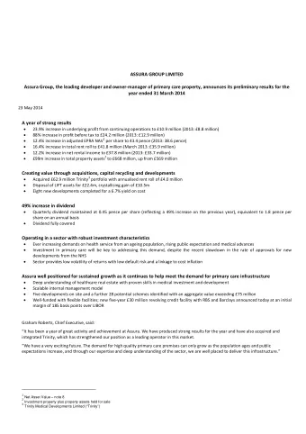 23 May 2014 A year of strong results  23.9% increase in underlying profit from continuing