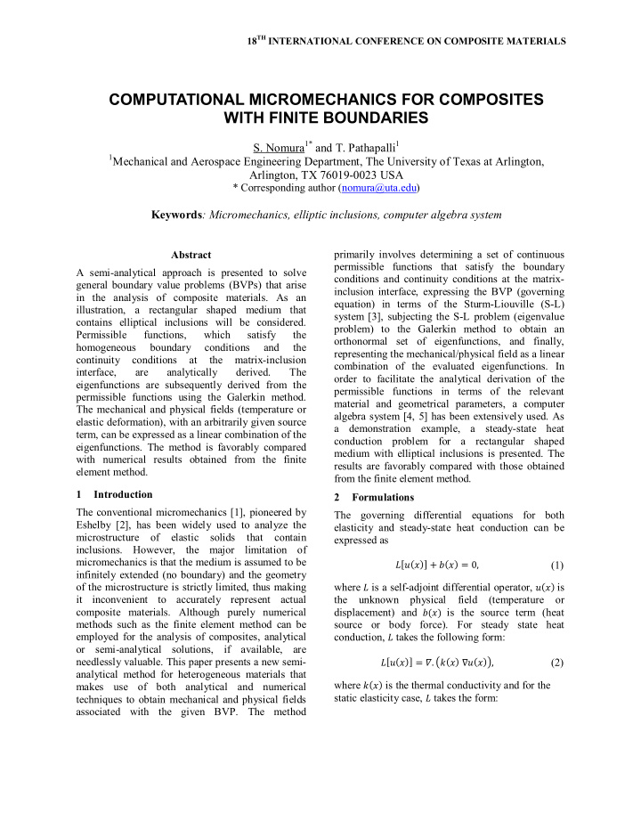 computational micromechanics for composites with finite