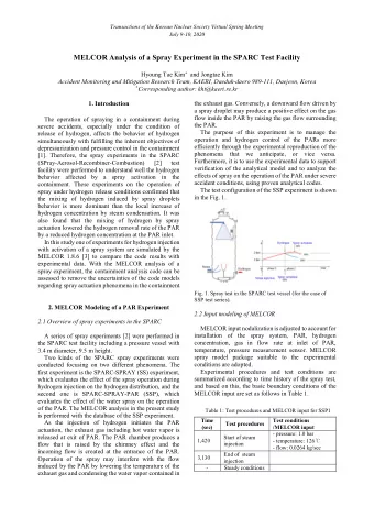 MELCOR Analysis of a Spray Experiment in the SPARC Test Facility Hyoung Tae Kim  and Jongtae Kim