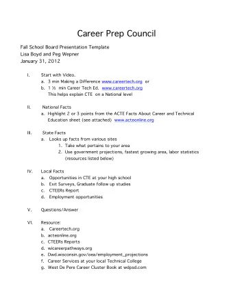 Career Prep Council  Fall School Board Presentation Template  Lisa Boyd and Peg Wepner  January 31,