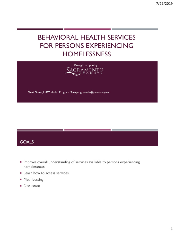 behavioral health services for persons experiencing