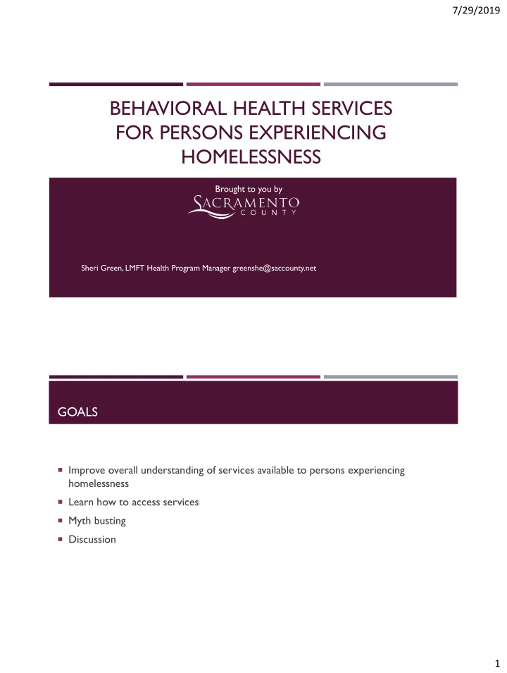 behavioral health services for persons experiencing