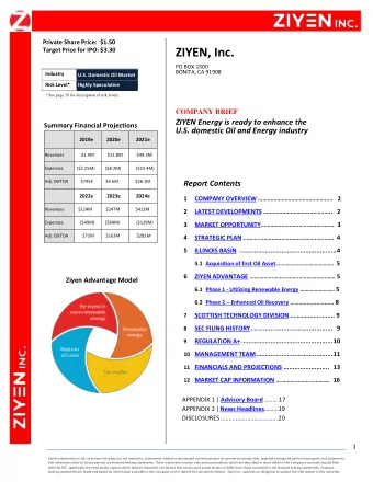 ZIYEN, Inc.  Target Price for IPO: $3.30  PO BOX 1500  BONITA, CA 91908  Industry  e  U.S. Domestic