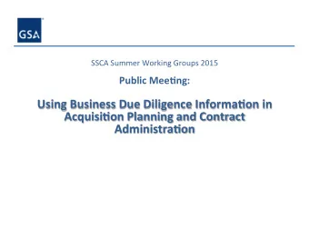 Using  Business  Due  Diligence  Informa*on  in    Acquisi*on