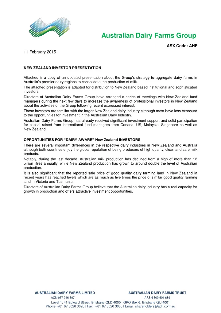 australian dairy farms group