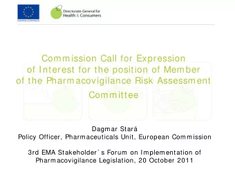 Commission Call for Expression  of Interest for the position of Member  of the Pharmacovigilance