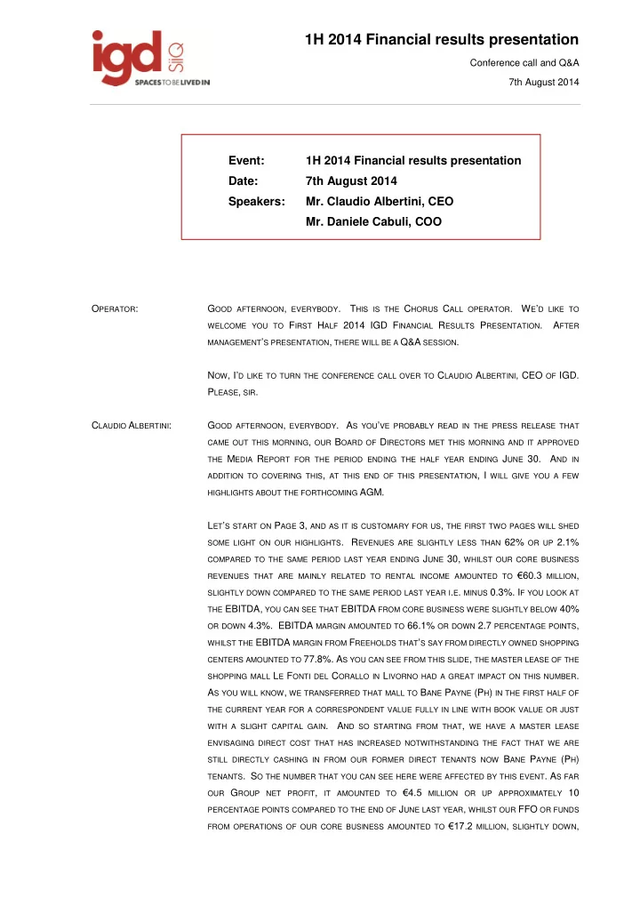 1h 2014 financial results presentation