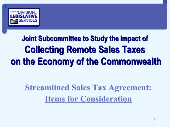 Collecting Remote Sales Taxes  Collecting Remote Sales Taxes  on the Economy of the Commonwealth