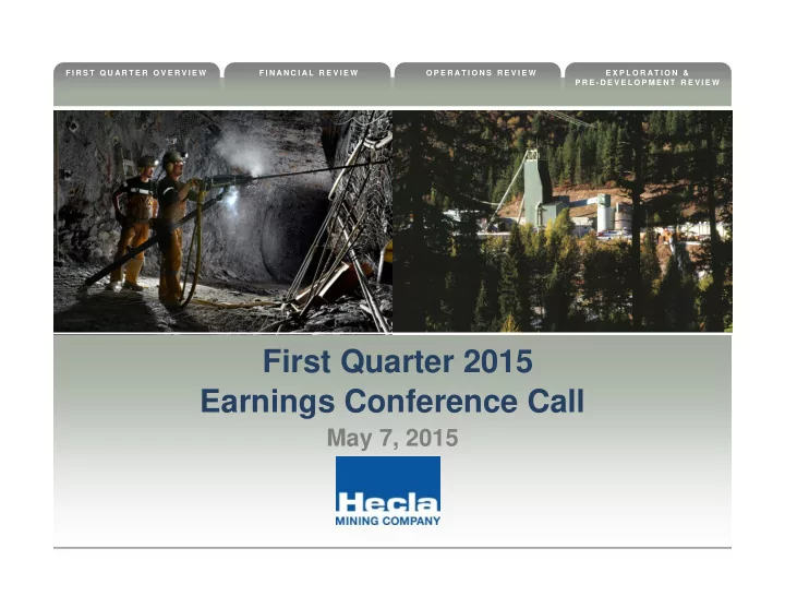 first quarter 2015 earnings conference call