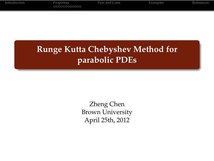 runge kutta chebyshev method for parabolic pdes